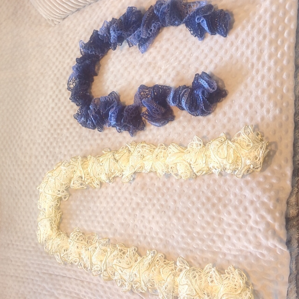 2 scarves one white and gold. One blue ๐ - Picture 1 of 4